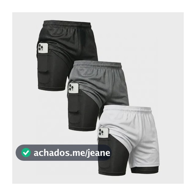 Kit 3 Shorts 2 Em 1 Duplo Bolso Para Academia Treino Corrida