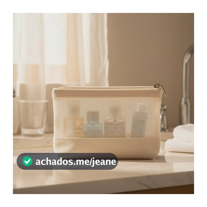 Necessaire Algodão Cru Eco Friendly 20x13cm Com Tela Frontal Bege Lisa