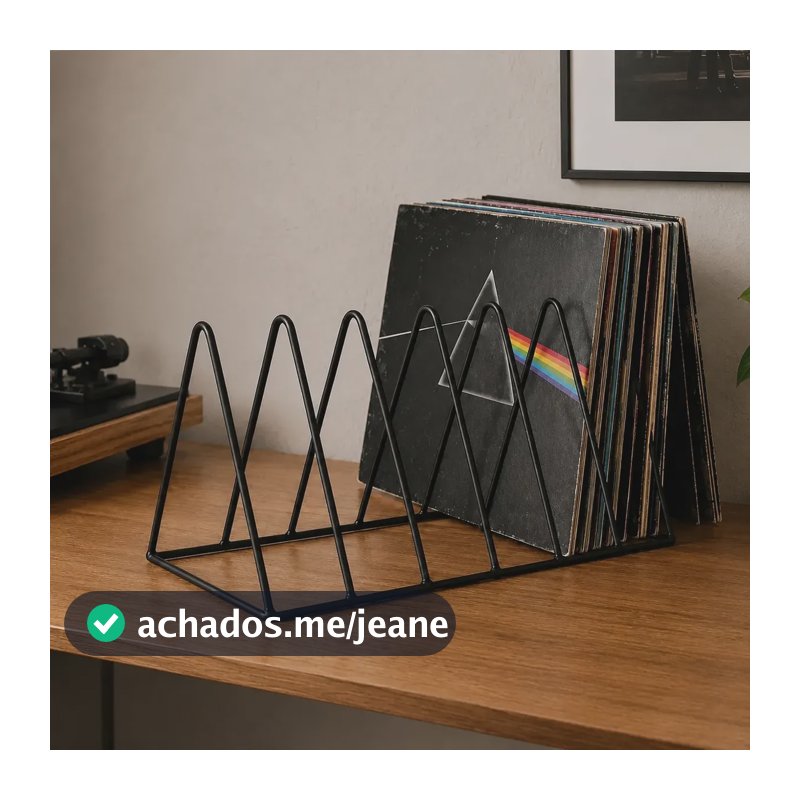 Porta Disco De Vinil Suporte Organizador De Mesa Aço Carbono Preto