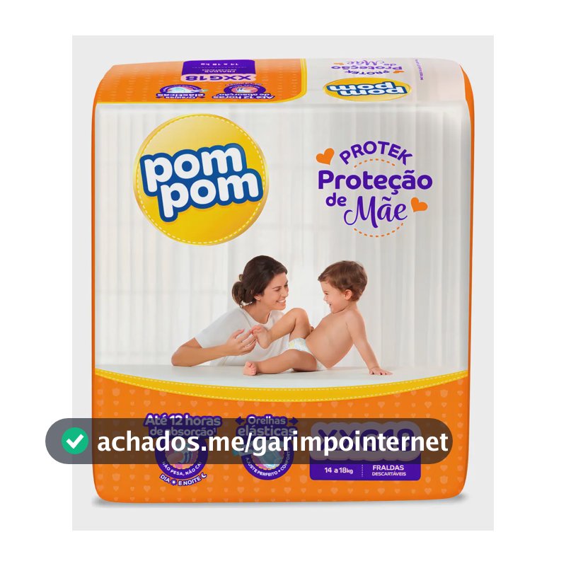 Fralda Pom Pom Protek XGG para Bebês de 14 a 18 kg, com 18 Unidades