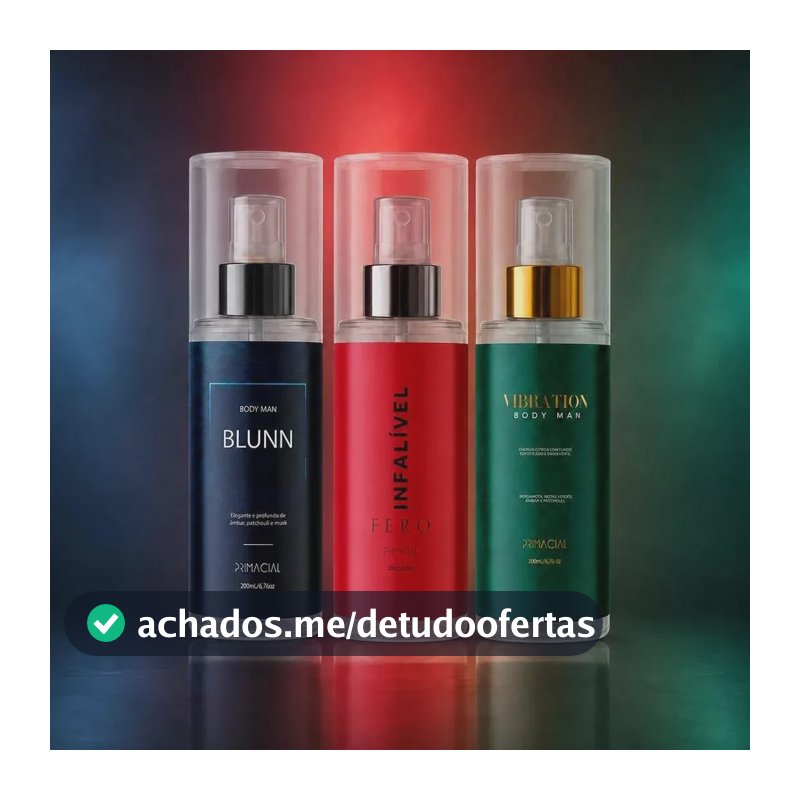 Kit 3 Body Splash Masculino Vibration + Blunn + Infalível Fero By Primacial Body Man