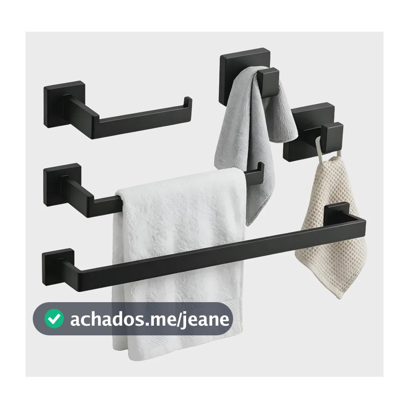 Kit Acessórios Banheiro Inox 304 Preto Toalheiros 5 Pcs Preto