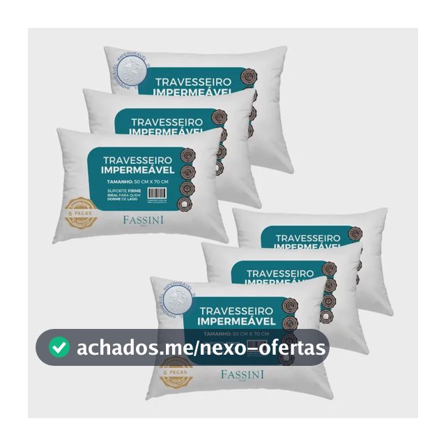 Kit 6 Travesseiros Antialérgico Impermeável 50x70 Lavável  Branco
