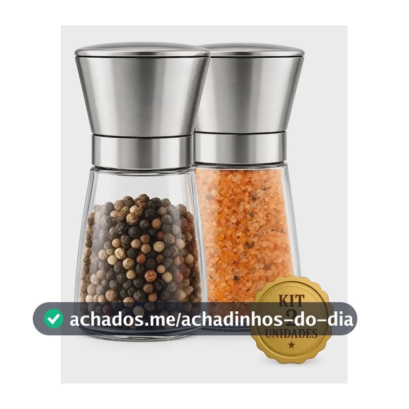 Kit 2 Moedores De Sal Grosso E Pimenta Do Reino Em Aço e Tampa Inox Boa Dica