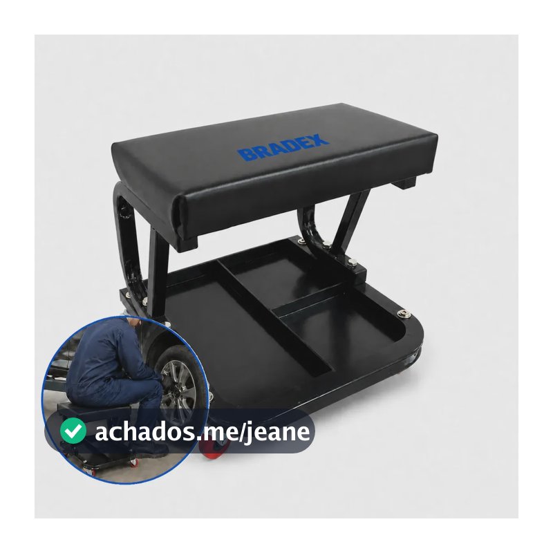 Banqueta Fixa Com Assento Para Mecânico 140kg Com Rodízio Porta Ferramentas Bradex