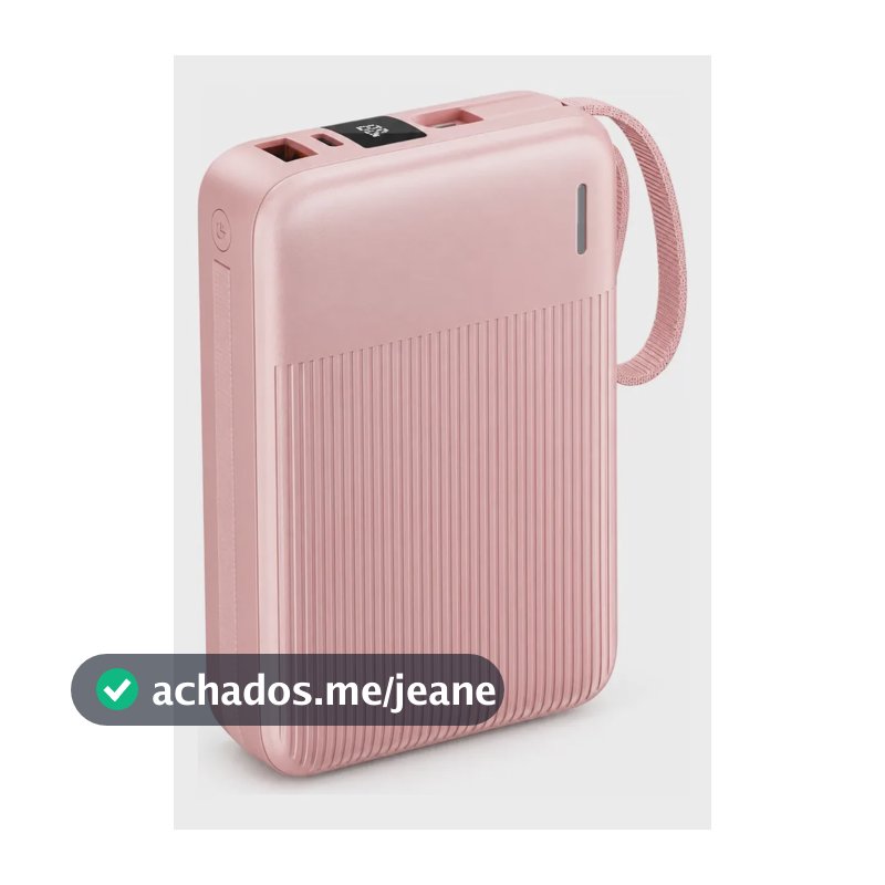 Basike Carregador Portátil Power Bank 20000mah Turbo 22.5w Rápido Com Cabo USB Tipo-C Saída 12V Output Para iPhone 18 Pro Max Duo Samsung Galaxy S26 Ultra Xiaomi Motorola Anatel Viagem B201B - Rosa