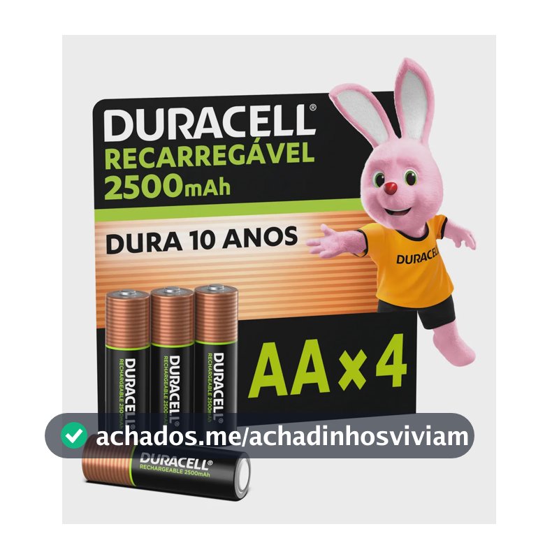 Pilha Recarregável Aa Pequena 2500mah Duracell Com 4 Un