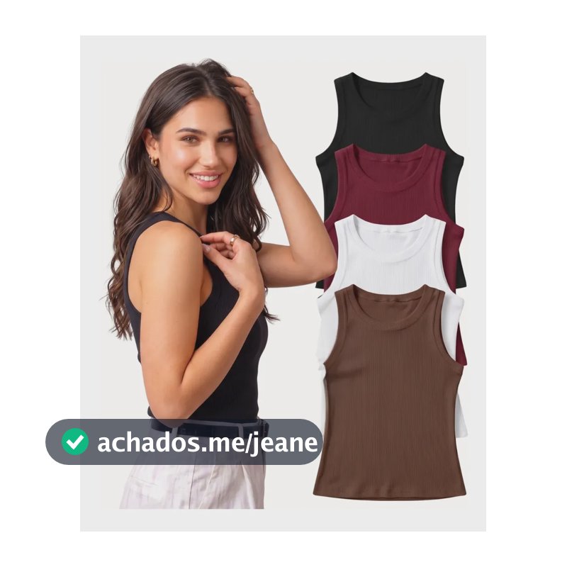 Kit 4 Blusa Regata Canelada Feminina Nadador Moda Básica Preto/marrom/vinho/branco Liso G