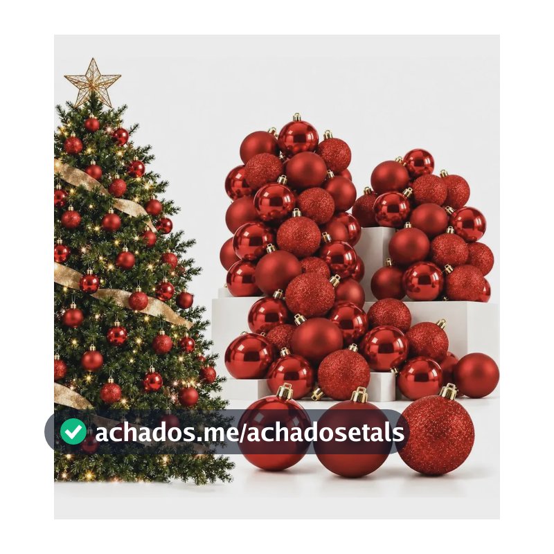 108 Bolas Arvore Natal Enfeites Natalinos Decoração Luxo Vermelho Lisa Fosca Glitter