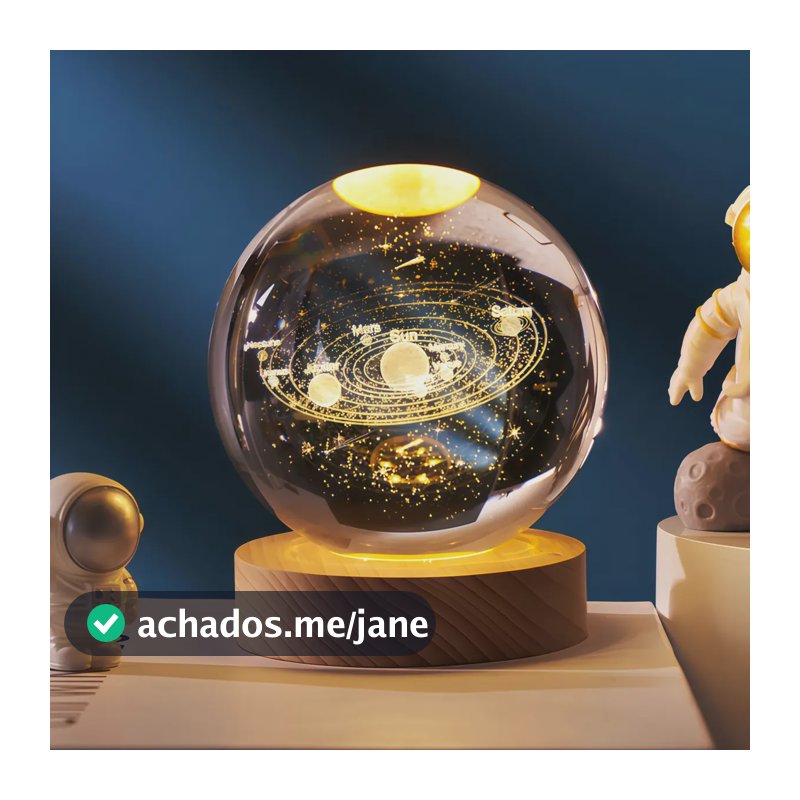 Luminária Bola Cristal 3d Abajur Mesa Decorativa Para Quarto Sistema Solar