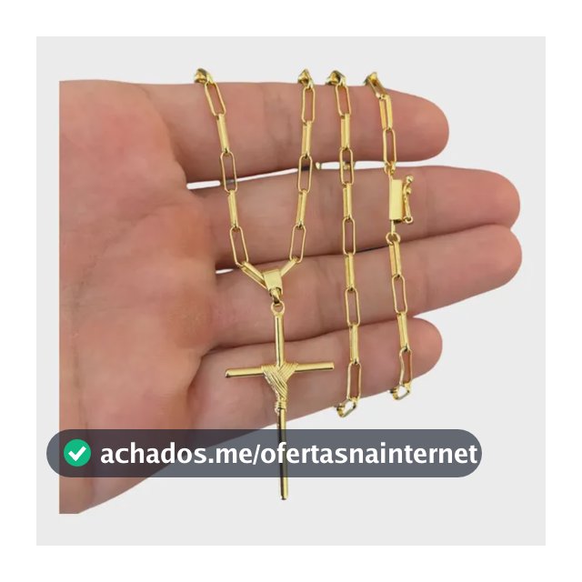 Colar Masculino 4mm + Pingente Cruz Banhado A Ouro 18k