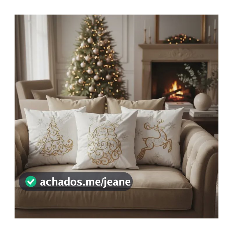Kit 5 Capas De Almofadas Natal Decorativa Bordada Suede 45cm Dourado Natalina