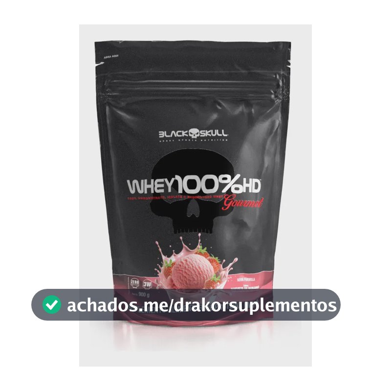 Whey 100%hd Gourmet 900g Refil Black Skull Sabor Morango