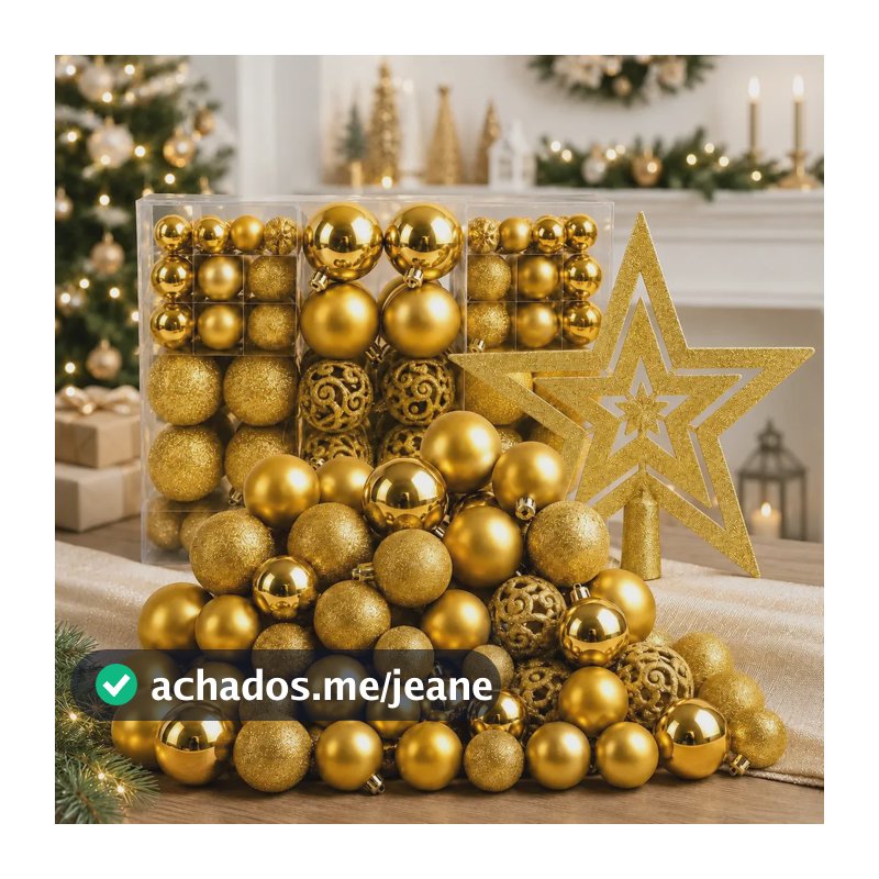 Kit 100 Bolas + Estrela Pendentes P/ Decoração Árvore De Natal Bolinhas Dekasa Premium Lisas/foscas/glitter - Dourado