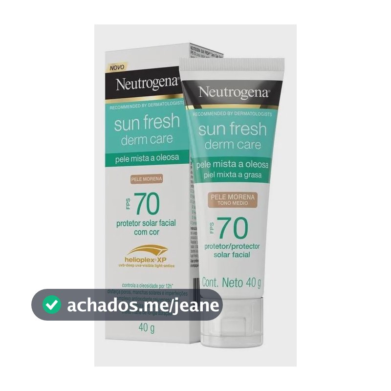 Protetor Solar Facial Para Pele Oleosa Neutrogena Sun Fresh Derm Care Pele Morena FPS 70, 40g