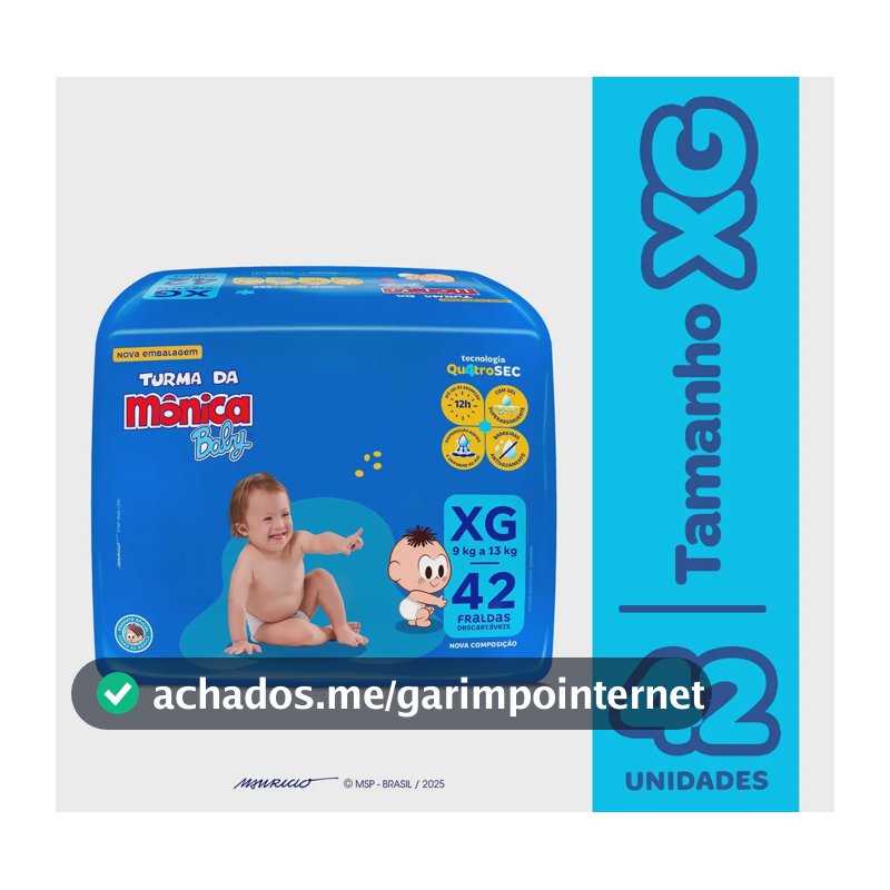 Fralda Descartável Turma da Mônica Baby XG Pacote 42 Unidades
