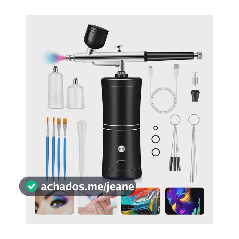 Kit Compressor Aerógrafo Usb Recarregável Sem Fio Portátil Preto