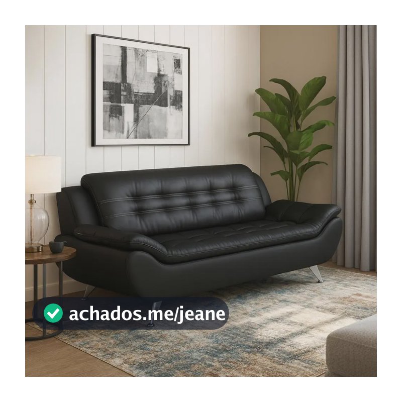 Sofá 3 Lugares New Passion Couro Sintético Preto Preto