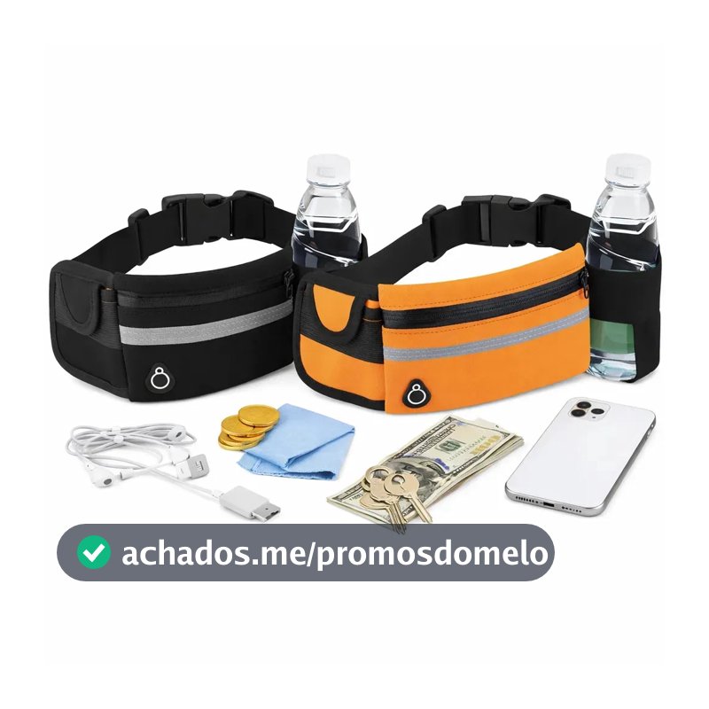 Kit 2 Pochetes Esportiva Impermeável Celular Acessórios Academia Treino Corrida Caminhada Moderna Bolsa Transversal Cintura Moda Blogueira Marca Lemon Shark Cor Preta E Laranja