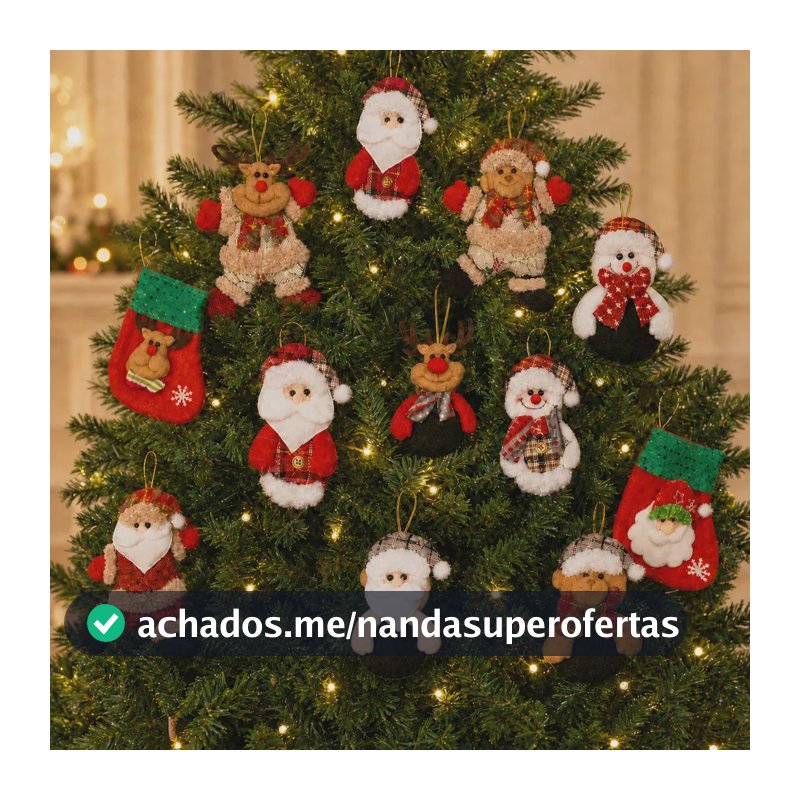 Kit 12 Bonecos Natalinos Enfeites Pendentes Papai Noel Urso Meia Decoração Árvore De Natal