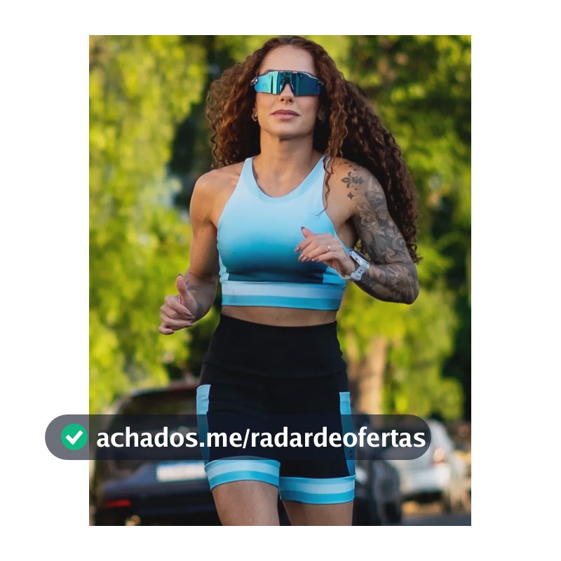 Conjunto Corrida Shorts Com Bolsos Cropped Alta Sustentação Azul-turquesa Liso G