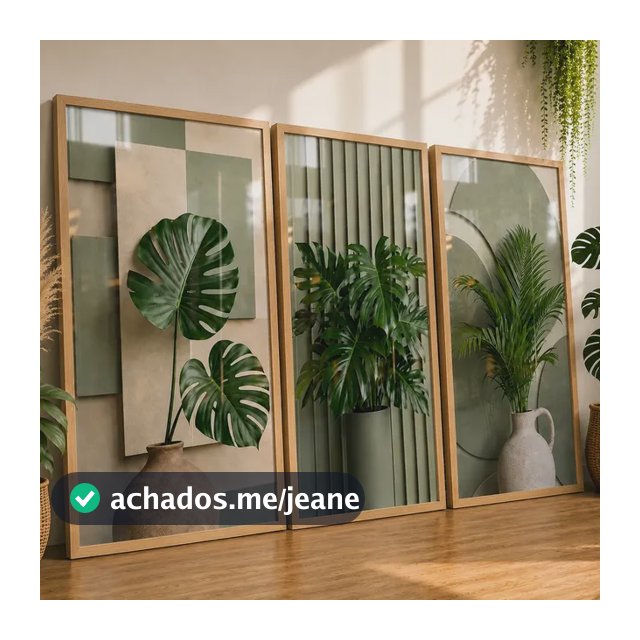 Quadros Decorativos Sala Folhas Verde Geométrico Boho 122x60 Carvalho