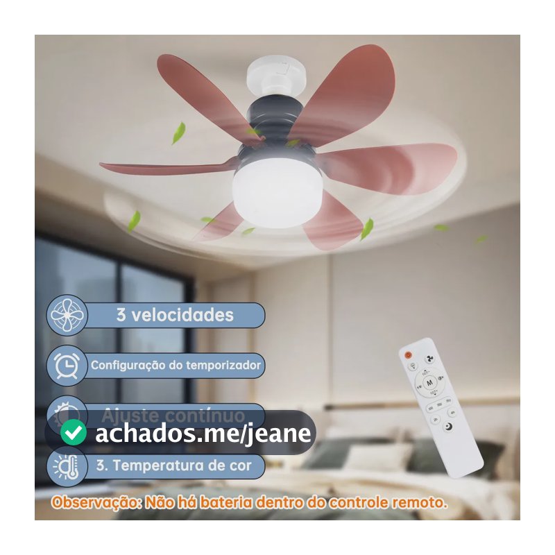 Luz Do Ventilador Do Teto , Com Luz Led E Controle Remoto, Suporte Para Lâmpadas E27, 6 Folhas, 3 Velocidades Do Vento, 42cm ，folha marrom ，