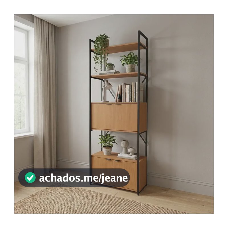 Estante Alta Para Livros Com 4 Portas Industrial Cd Canela/preto Fosco