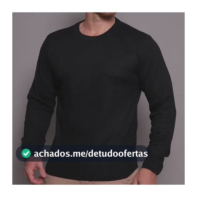 Suéter Masculino Gola U Preto Basic Tricot Blusa Manga Longa
