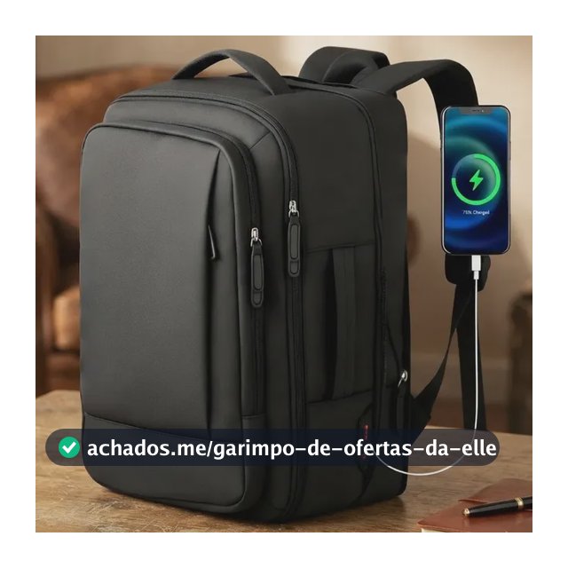 Mochila Dos Homens Com Faixa Impermeável Para Expansão Preto Liso