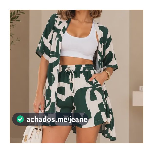 Conjunto 2 Peças Kimono E Shorts Moda Verão Praia Piscina