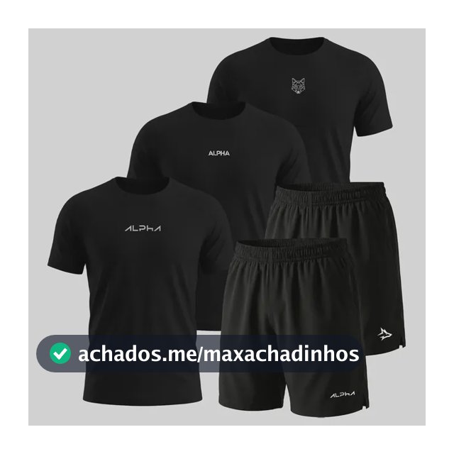 Kit 5 Peças All Black Dry 3 Camisetas E 2 Bermudas Alpha