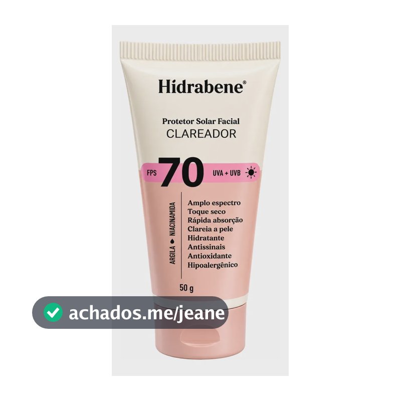 Hidrabene Protetor Solar Facial Clareador Fps 70  50g