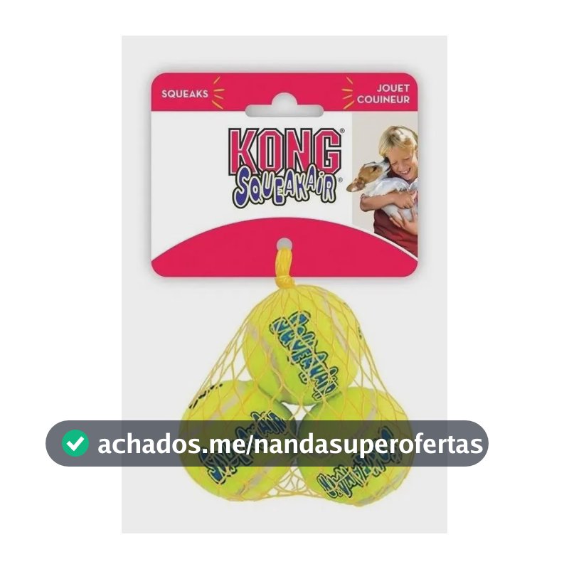 Kit 3 Bolas Tênis Kong Squeakair X-Small Com Apito Para Cães Cor Amarelo