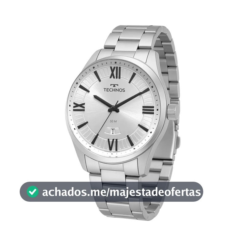 Relógio Technos Masculino Steel Prata Fundo Prateado