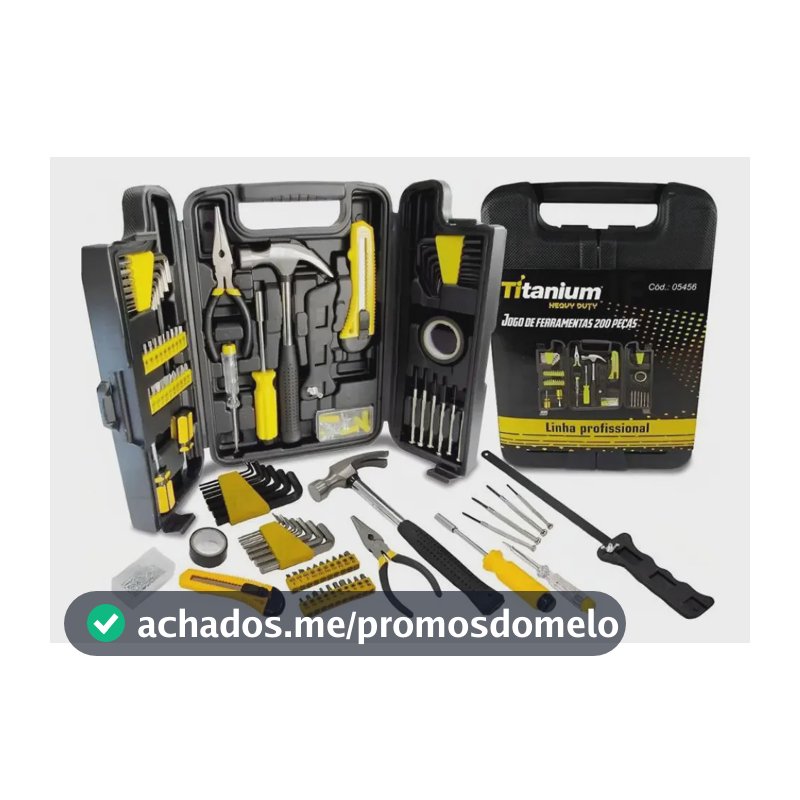 Kit Ferramentas 200 Peças c/ Maleta Titanium - Chaves, Alicates, Martelos, Serra - Aço Carbono - DIY Oficina Casa