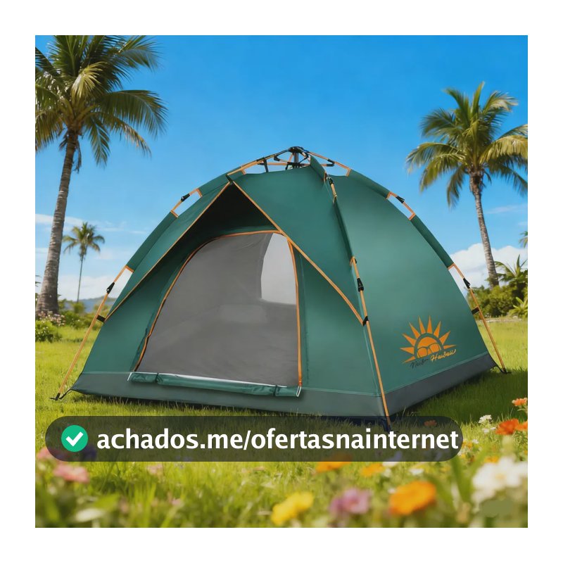 New Hawaii Barraca de Acampamento Instantânea 3-4 Pessoas Impermeável cor Verde