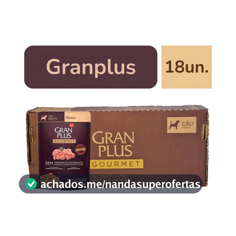 Alimento saches Gran Plus Gourmet Para Cão Adulto cx com 18 un.