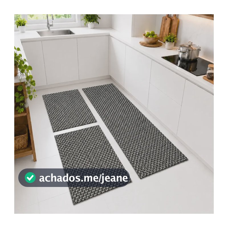 Tapete Kit Cozinha Antiderrapante Passadeira Jogo Lavável 1.4 M 45 Cm Preto - Palha