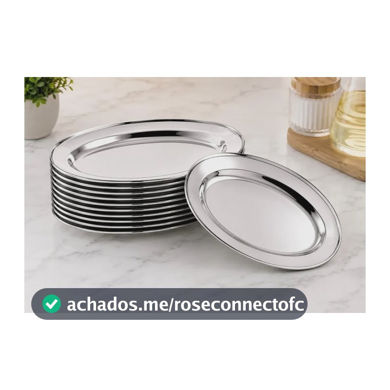 10 Bandejas Oval Travessa Rasa Aço Inox 21cm Porção Comercio Inox