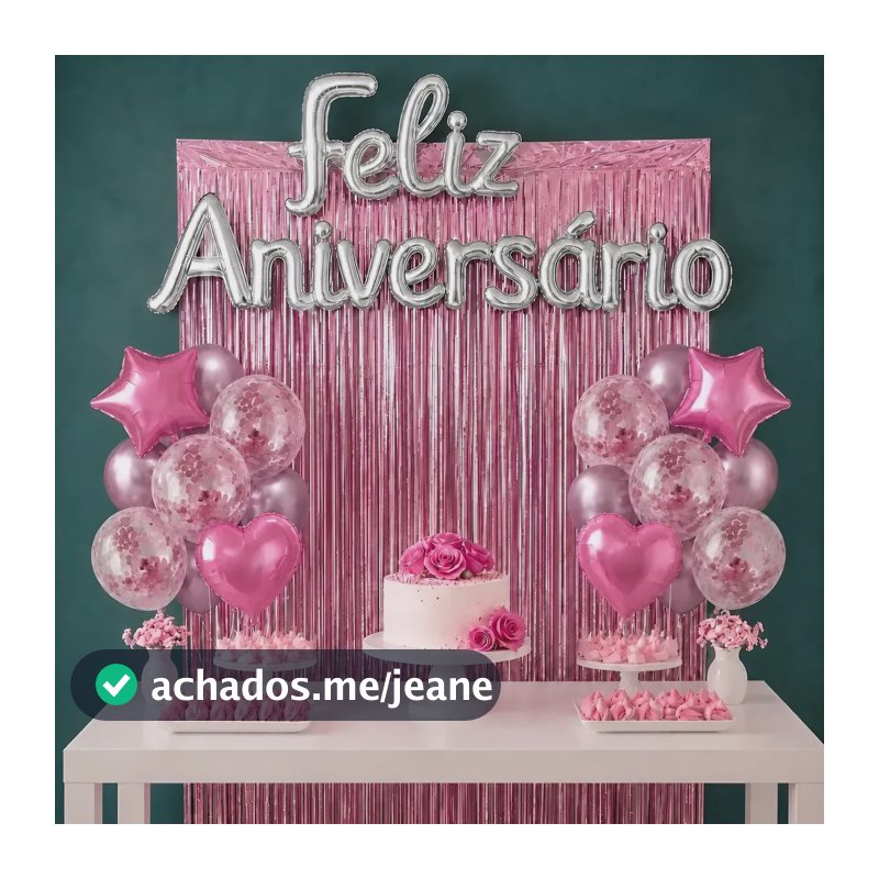 Kit Balão Feliz Aniversário Com 26 Peças Decoração Festa Cortina Letras Bexigas Rosa Claro