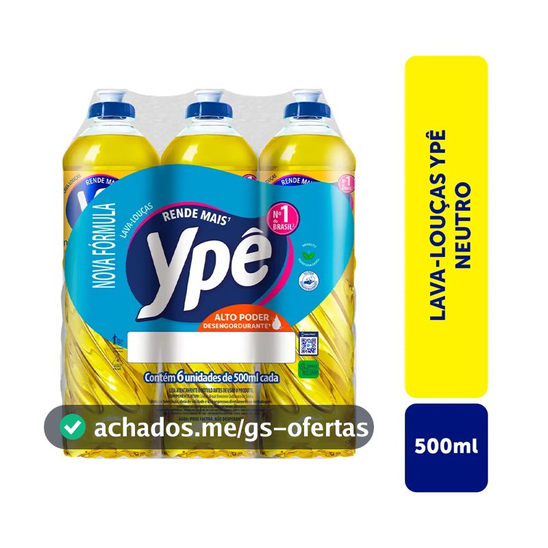 Detergente Lava Louças Ypê Com 6 Unidades Neutro 500ml