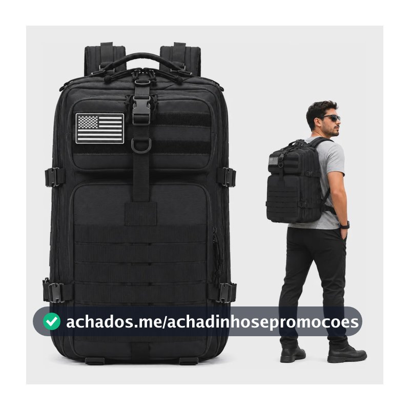 Mochila Tática Grande Resistente 50l Para Viagem Aventura Preto