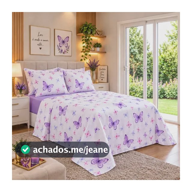 Kit 3 Peça Firenze Sobre Cama King Borboleta Lilás Estampado Lilás