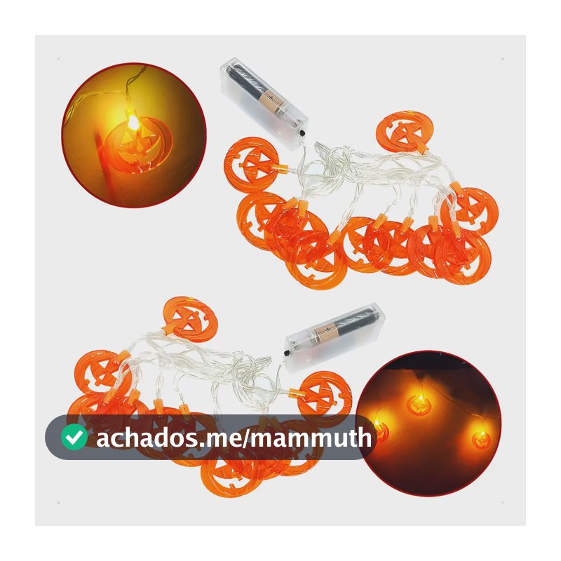 Kit 2 Abóbora Acrílico Halloween Varal Cordão Luzes Led 2mts