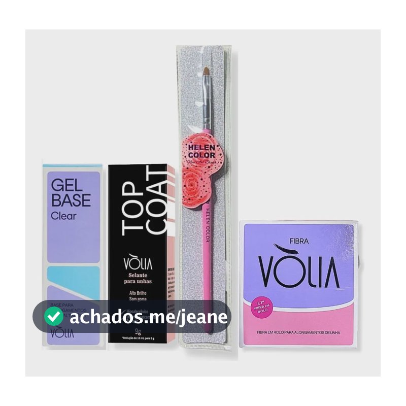 Kit Gel Base Top Coat Fibra Vólia E Pincel Lingua De Gato N4