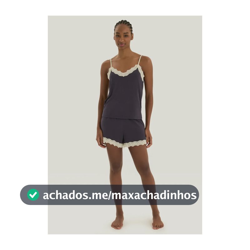 Pijama Curto Feminino Em Viscose Com Renda Hering Azul M