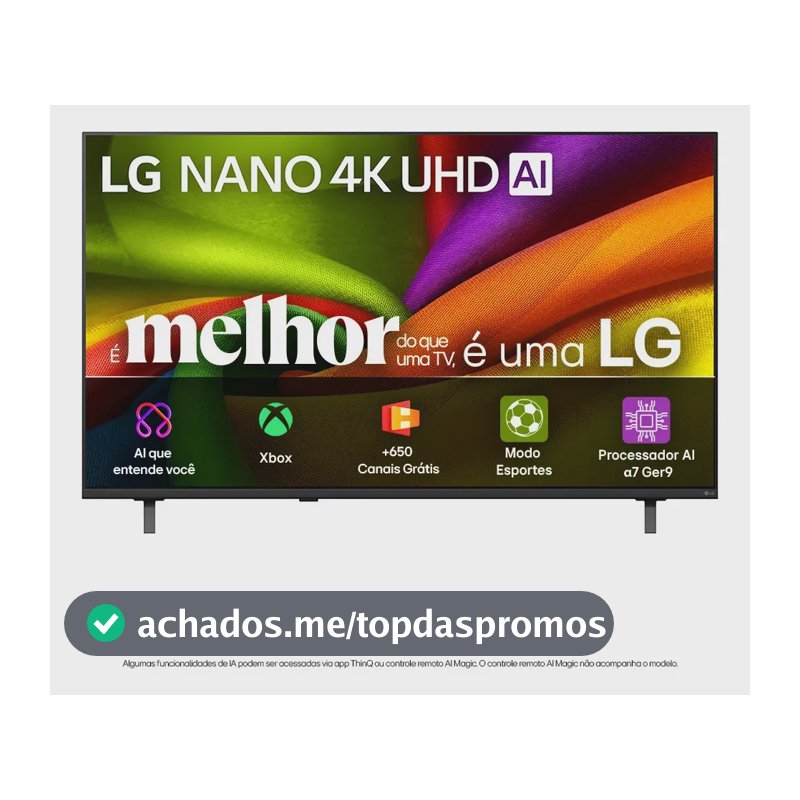 Smart TV 4K 65" LG NANO UHD AI NU850 2026 Processador α7 Ger9 HDR10 Xbox Bluetooth Wi-Fi AI Search Google Gemini webOS 26 - 65NU850BPSA