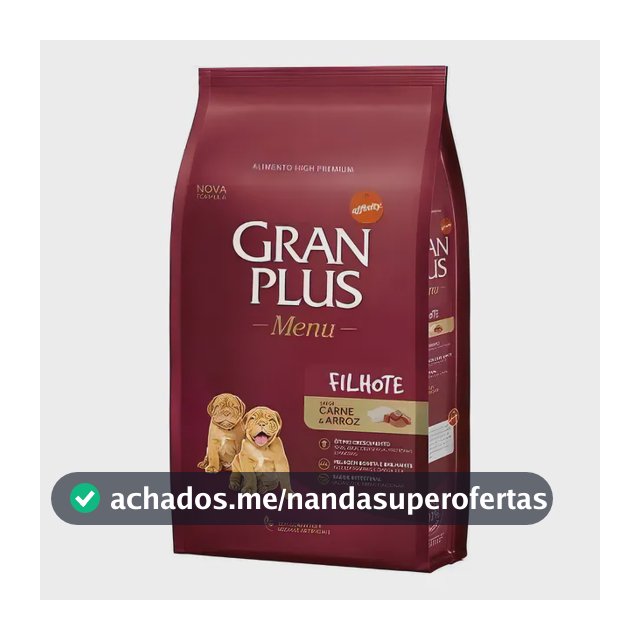 Ração Seca Gran Plus Menu Seca Filhote Cão Sabor Carne e Arroz 15kg