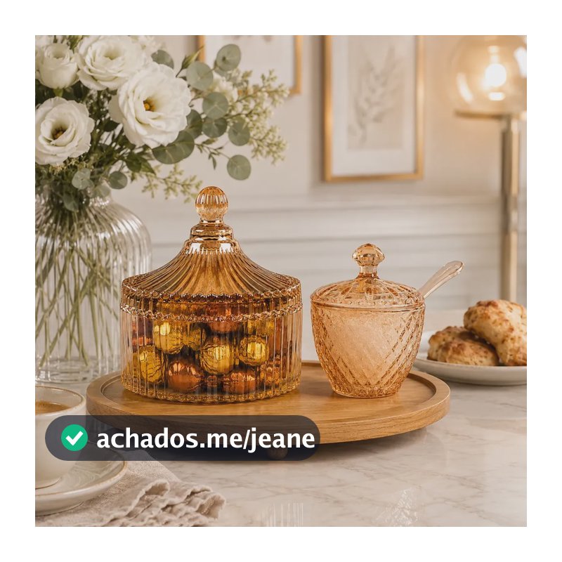 Kit Bomboniere De Vidro Âmbar Açucareiro Cantinho Do Café Kit Potiche Com Açucareiro Ambar Cantinho Do Café